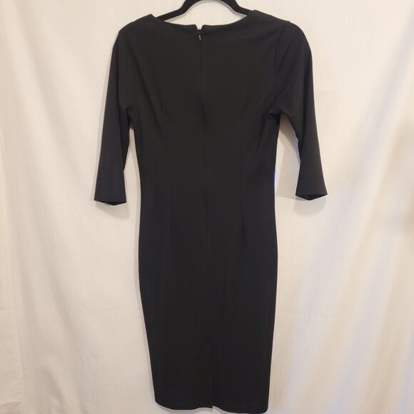 Colorblock Sheath Dress L Black/Royal Blue 3/4 Sleeve Back Zip HOMEYEE - Picture 2 of 7